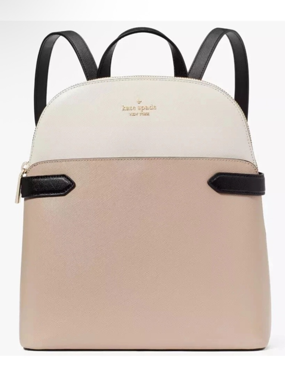 Kate Spade New York Staci Dome Backpack Warm Beige Colorblock Leather NWT $359